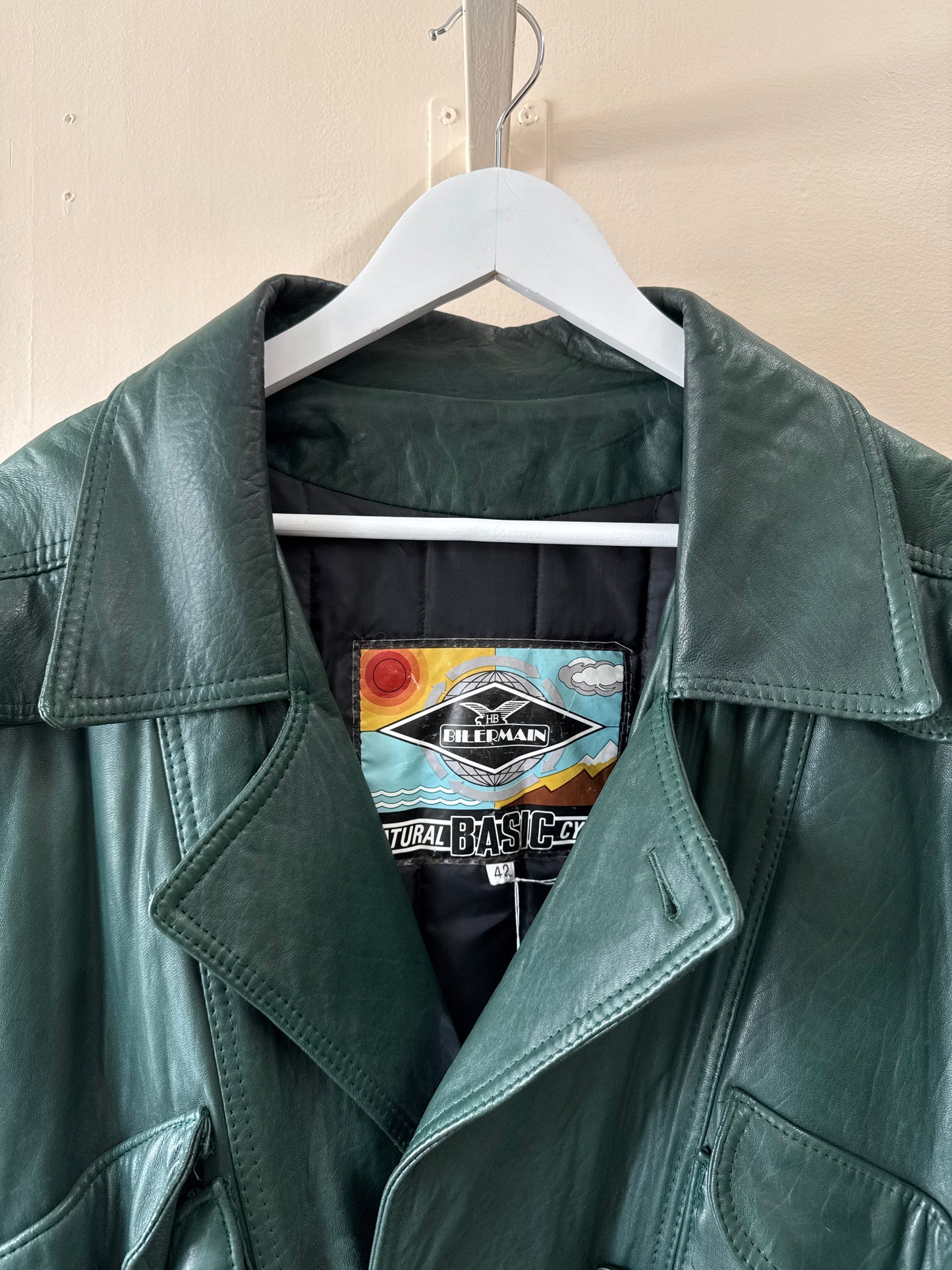 Veste en cuir vert Bilermain