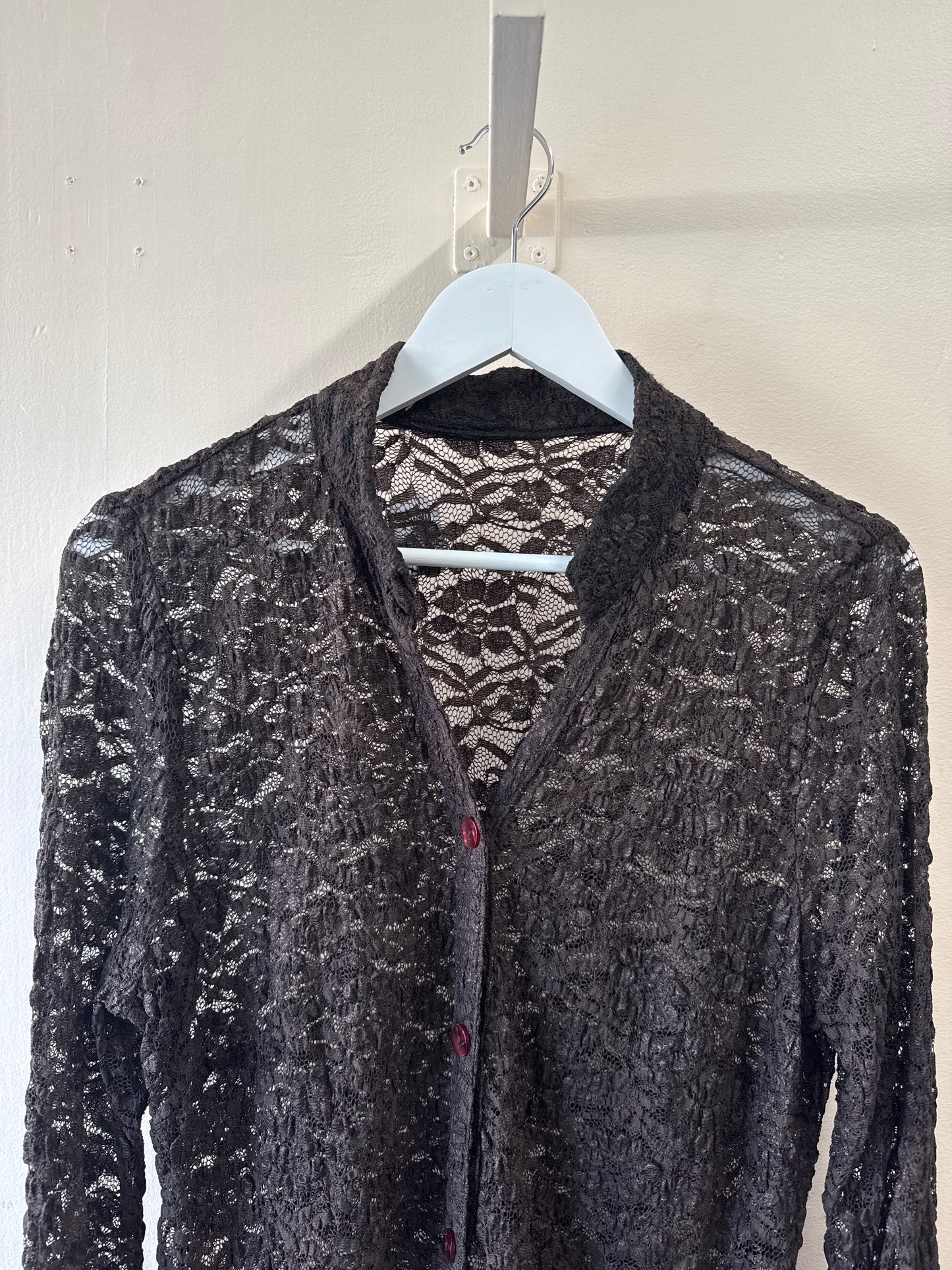Long Mesh Shirt with Mandarin Collar