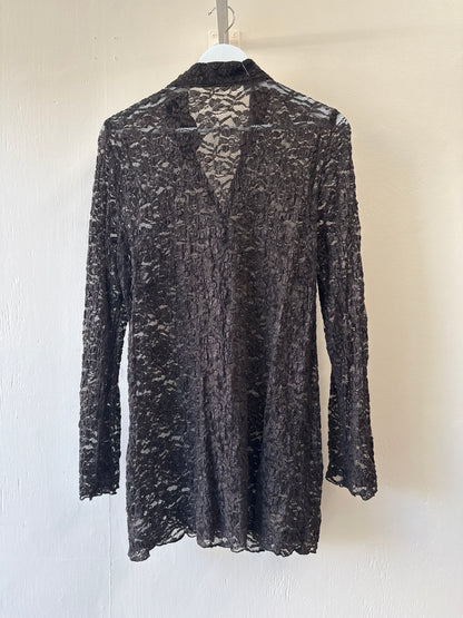 Long Mesh Shirt with Mandarin Collar