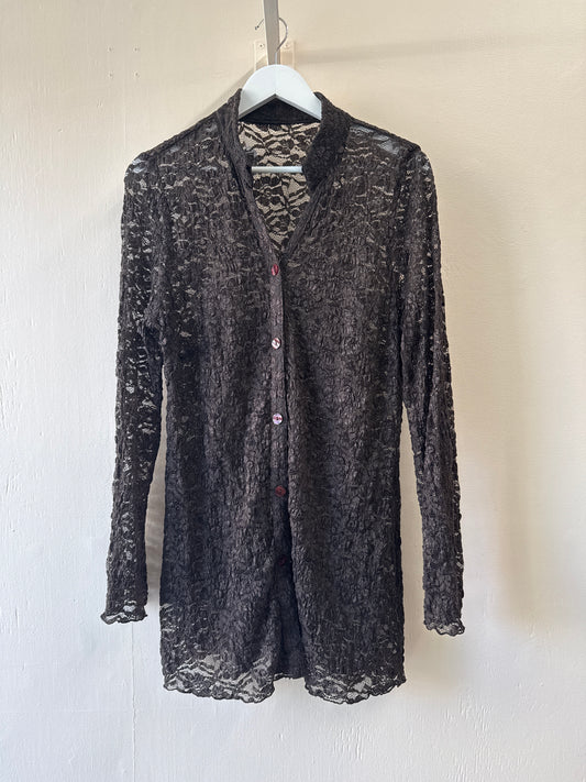 Second-Hand Long Mesh Shirt with Mandarin Collar