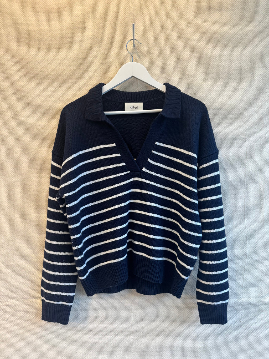 Wilfred striped wool polo sweater size M